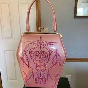 TATAYANA PINK COFFIN PURSE W/SKULL PINSTRIPE